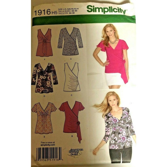 simplicity womens sewing patterns 1916 Size 6-14 New Top - Picture 1 of 2